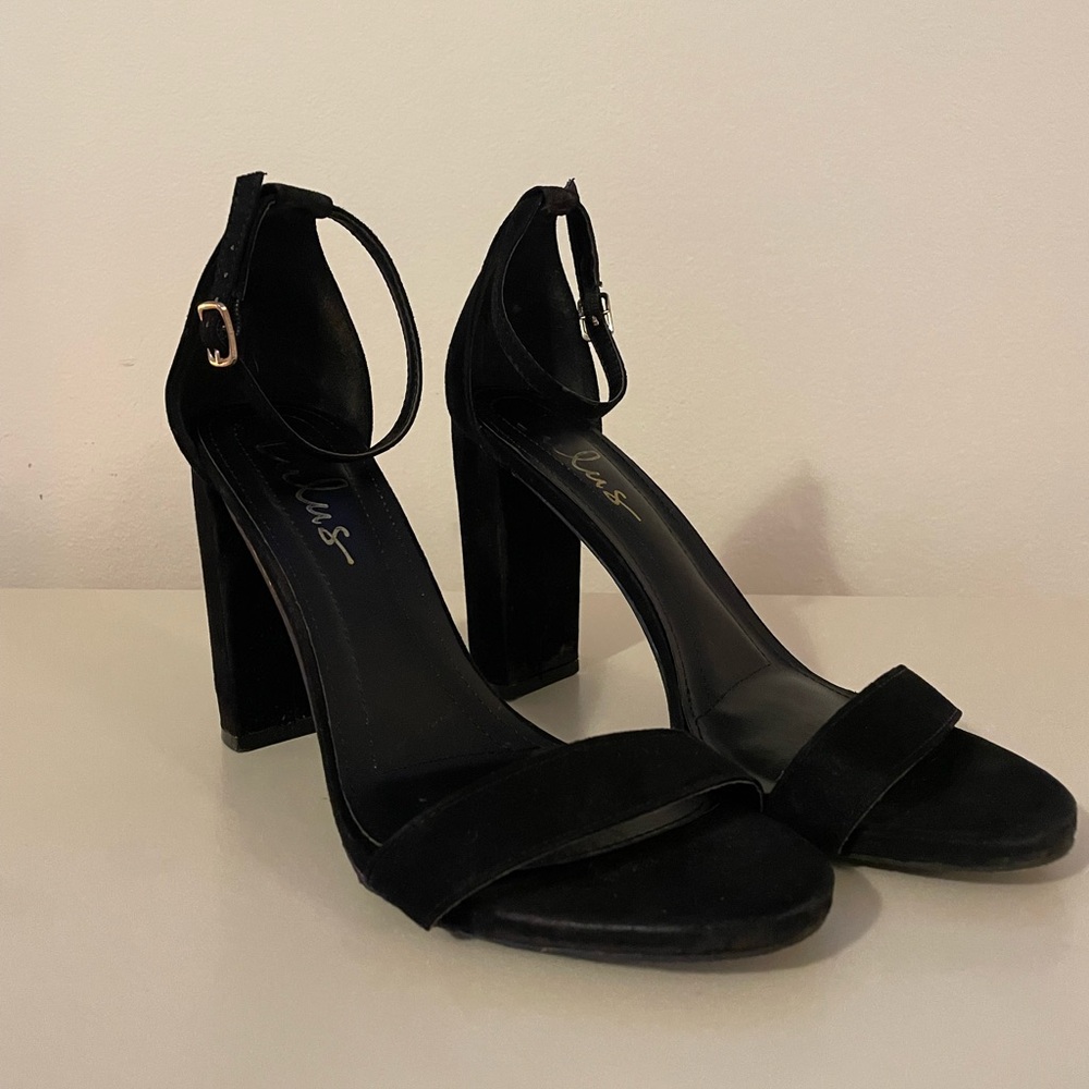 Black Suede Ankle Strap Heels